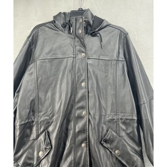 Free People Twilight Vegan Leather Parka Hooded Size Xsmall Black Flaw - Picture 4 of 12